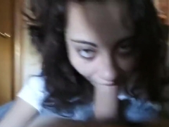 Good morning blowjob from young brunette