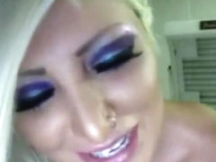 Blonde fuckdoll loves to show her fake tits when she smokes