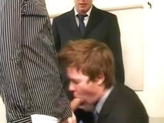 British Threesome Office Blowjob