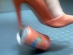 Orange pumps and barefoot