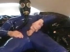 Juvenile stroking in blue latex large 10-Pounder