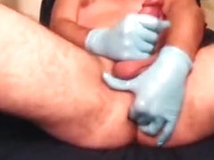blue gloves jerk off