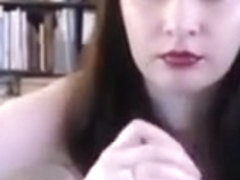 Brunette sexy eyes sucking big fat cock head