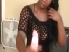 Amateur black nubian plays with white dick