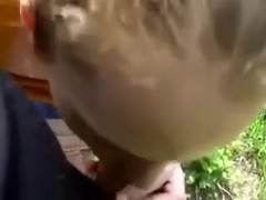 Redhead next door girl blows my dick on a loan outdoor