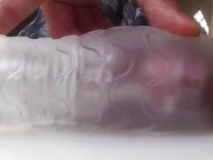 Asian cock masturbating and jerking with ice sextoy