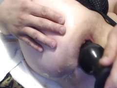 jockstrapped cam boy dildo closeup