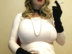 smoking and teasing pink dress