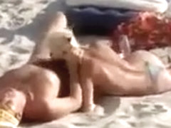 Hot blonde wife on beach
