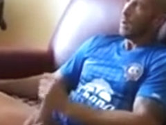 wanking in red soccer socks