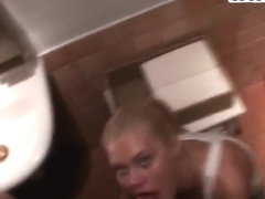 Evanka sucks a dirty dick in a men's room