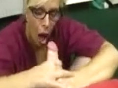Nurse with glasses working for jizz sample