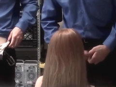 Hot redheads are doubled up on by horny officers with big cocks