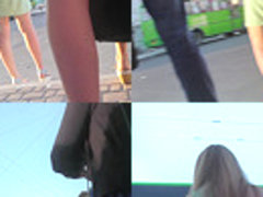 G-string upskirt footage of a redhead on a bus stop