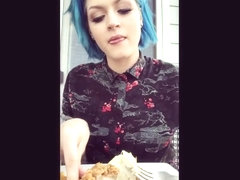 blue hair girl eating burping AND farting !