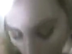 Golden-Haired tart gives oral stimulation and spits cum