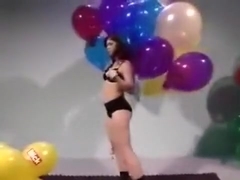 Nice girl balloons pop to blow