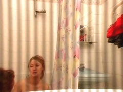 Guy tapes 2 girls naked in the bathroom