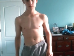 Adorable Blond Teenboy Flexes