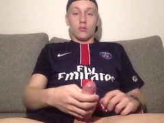 Danish teen cam-guy jerking off his nice cock and fingers his ass hard