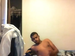 Cute black dude jerks for lady on cam