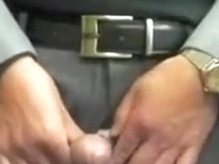 Japanese old man.Semen flows out of the penis erect stiff