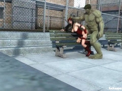Hulk smashes into Electra's tight cunt