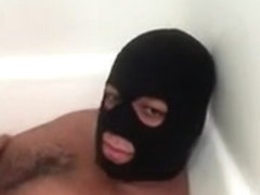 cub/pup pissing himself in the tub then jerks off