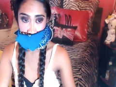 Two shemale jerking their big dick on cam