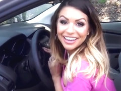 Driver fuck hot girl red dress on car