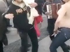 Chubby Romanian girl undresses at outdoor dance party