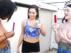 Amateur Chicks Paid Money For Some Topless Popsicle Sucking