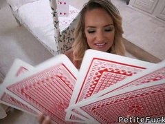 Petite teen girlfriend deep throats huge cock