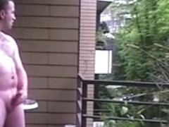 Nasty german dude wanks outdoors