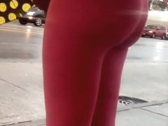 Ebony girl with great ass in red leggings
