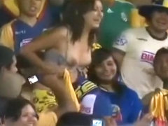 Sexy soccer fan flashes fans by accident