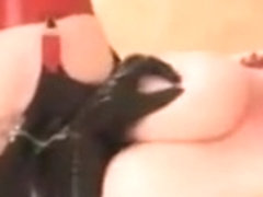 Big Tits Short Hair Latex MILF with Dildo