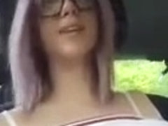 cute russian girl rubbing her pussy in the car
