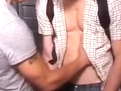 Lecherous guys fuck in a toilet