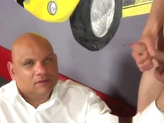 Bald euro bear pleasured tattooed twink