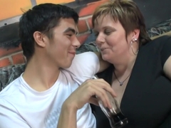 Big woman with huge knockers with a dick in mouth and her cunt