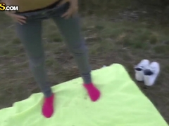 Teenage girl exposes body and gives a head