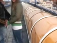 Young couple having sex at public train station