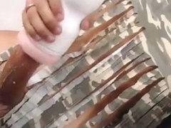 Huge cock tgirl fucks her toy