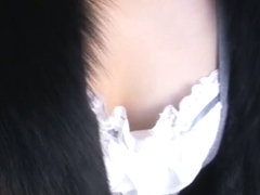 Busty Asian bunny stars in a sweet downblouse video