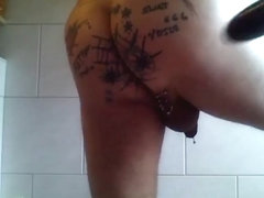 A shower head for my ruined, tattooed and pierced asspussy