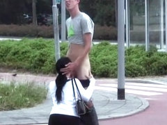 Public blowjob at a crosswalk