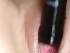 Busty chubby amateur with cucumber and bottle