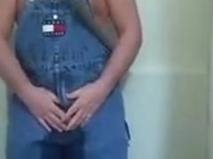 Pissing in my overalls anew, jeking off, eating my cum