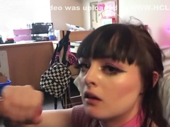 tiny goth girl gets her cute rough face fuck and fed cum